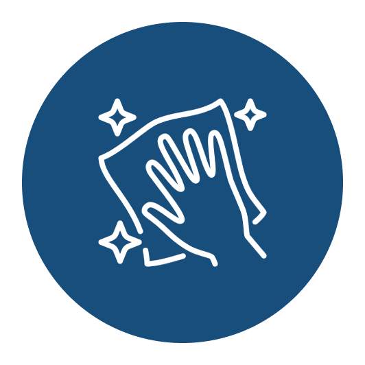Hand cleaning with cloth and sparkles icon.