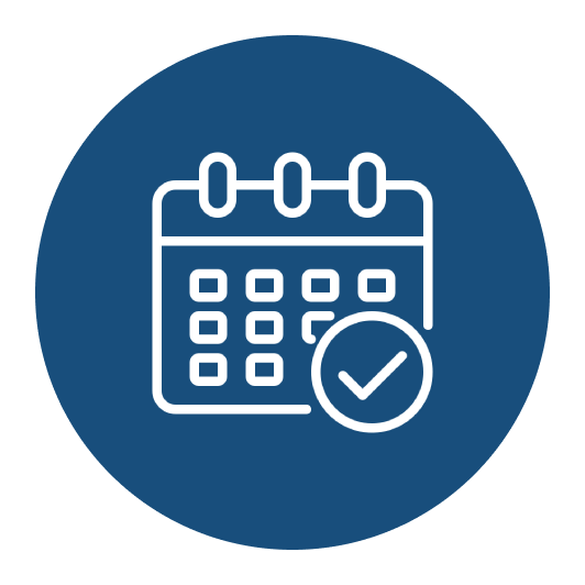 Calendar icon with check mark.