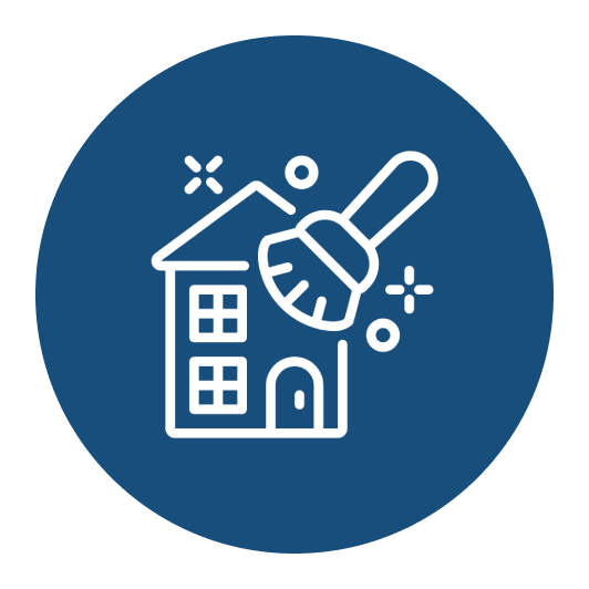 House cleaning icon with broom illustration.
